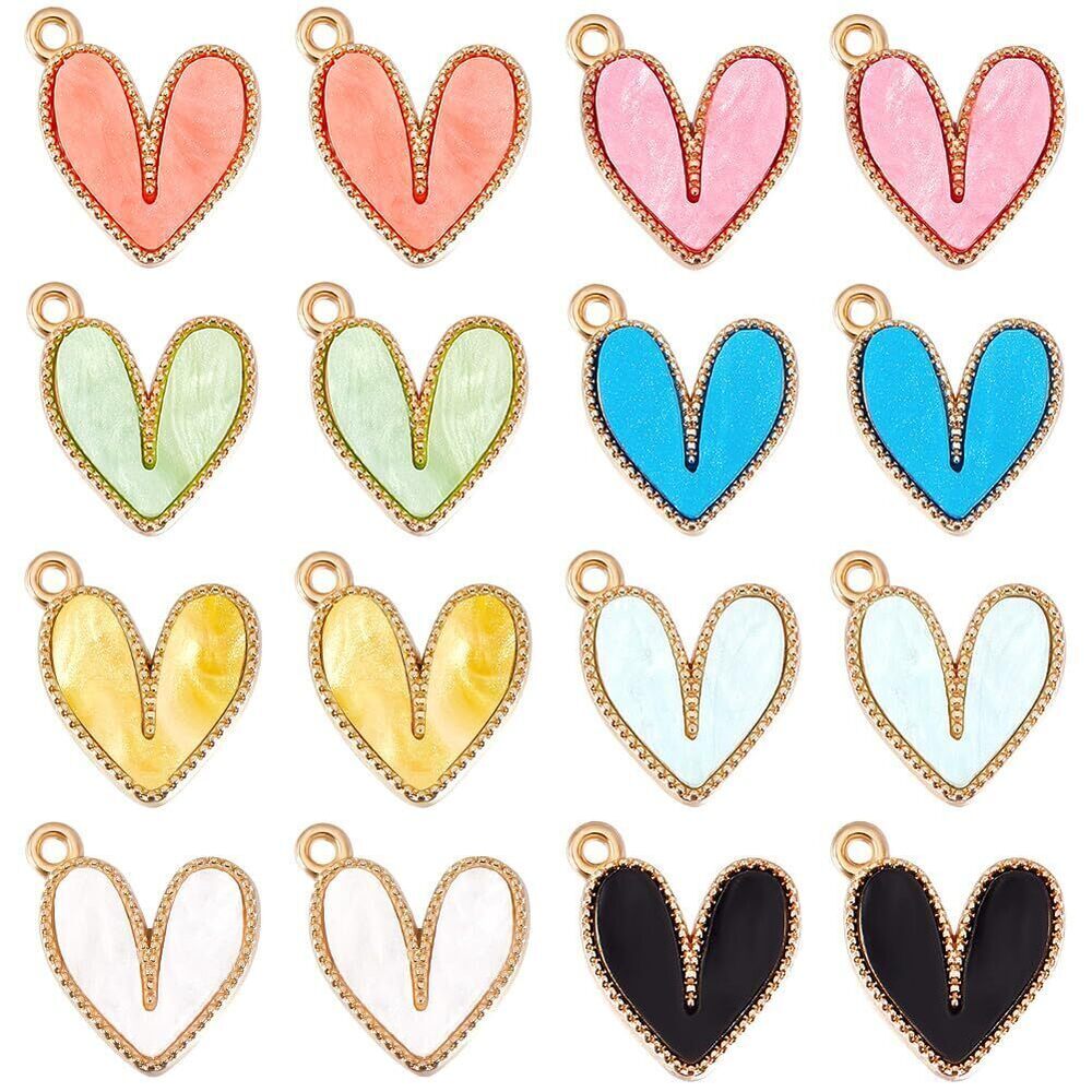4858 1 Box 48Pcs 8 Colors Heart Mini Charms Acrylic Heart Charms Love